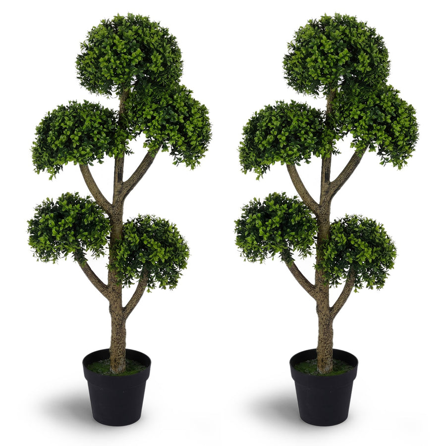 Set of 2 Artificial Boxwood Topiary Tree 46-Inch with 5 Ball