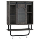 Bathroom Wall Cabinet with Sliding Barn Door and Metal Hanging Bar with 3 Hooks