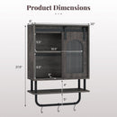 Bathroom Wall Cabinet with Sliding Barn Door and Metal Hanging Bar with 3 Hooks