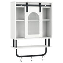 Bathroom Wall Cabinet with Sliding Barn Door and Metal Hanging Bar with 3 Hooks