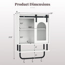 Bathroom Wall Cabinet with Sliding Barn Door and Metal Hanging Bar with 3 Hooks