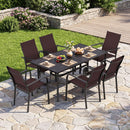 7-Piece Patio Dining Set for 6 with Rectangle Metal Table and Stackable Breathable Mesh Armchairs