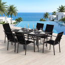 7-Piece Patio Dining Set for 6 with Rectangle Metal Table and Stackable Breathable Mesh Armchairs