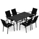 7-Piece Patio Dining Set for 6 with Rectangle Metal Table and Stackable Breathable Mesh Armchairs