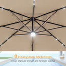 10 FT Cantilever Patio Umbrella with Solar LED Lights & Base