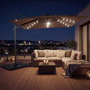 10 FT Cantilever Patio Umbrella with Solar LED Lights & Base