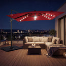 10 FT Cantilever Patio Umbrella with Solar LED Lights & Base