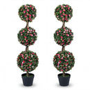 Artificial Triple Ball Rose Topiary Tree 43.5" - Set of 2