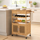 Rolling Kitchen Island Cart with Wine Rack and Storage