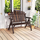 2-Person Log Wood Patio Bench with Slatted Backrest