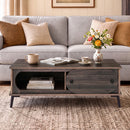 Coffee Table with Sliding Door and 2 Compartments - Walnut