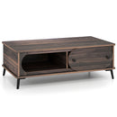 Coffee Table with Sliding Door and 2 Compartments - Walnut