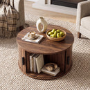 Round Coffee Table with Sliding Tambour Door Storage