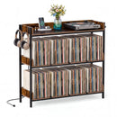 3-Tier Record Player Stand with Power Outlets & Metal Dividers