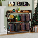 3-Tier Record Player Stand with Power Outlets & Metal Dividers