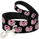 Dog Leash - Super Shield Hibiscus Design Black/Pink