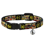 Cat Collar Breakaway with Bell - Vintage DC Comics Superhero and Logos Collage Black - NARROW Fits 8.5-12"