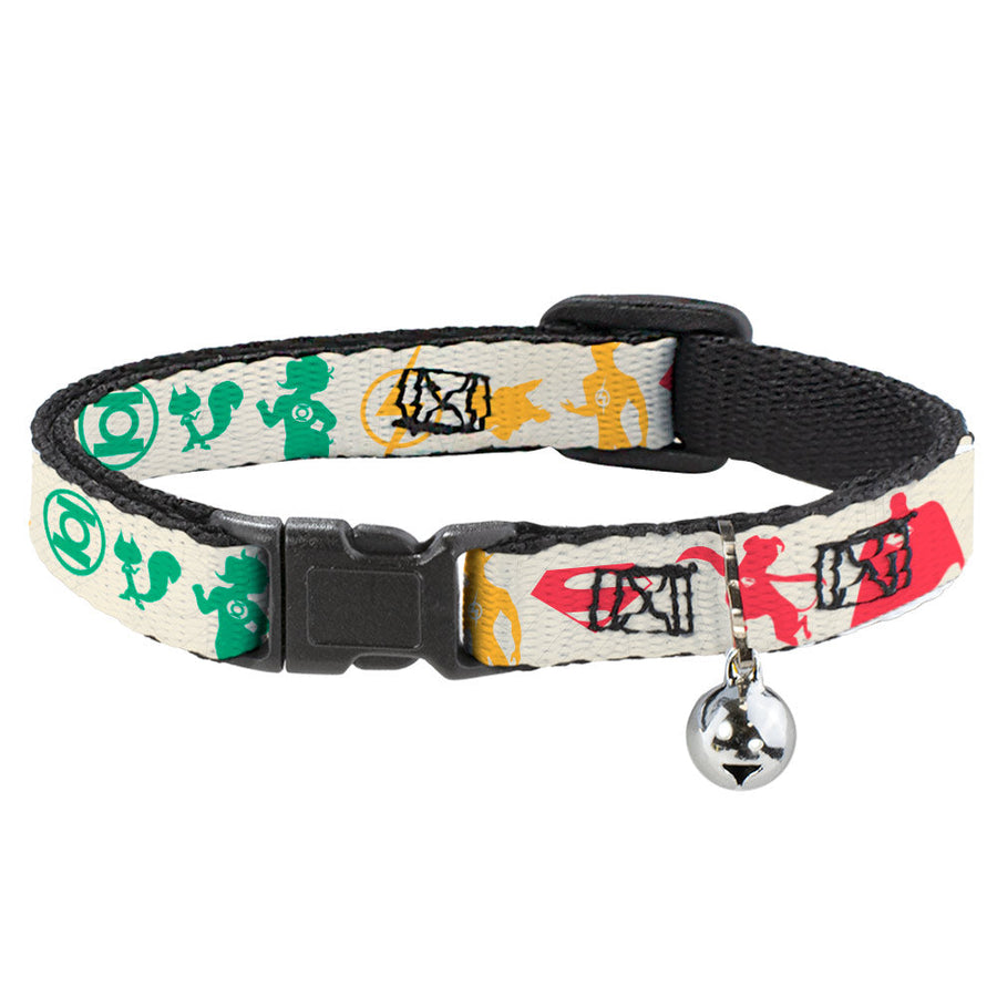 Cat Collar Breakaway with Bell - DC League of Super-Pets Superhero with Pets and Logos Silhouette White Multi Color