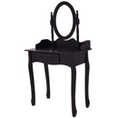 Wooden Vanity Makeup Set with Cushioned Stool and Oval Rotating Mirror