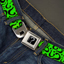 Riddler "?" Black Silver Seatbelt Belt - Question Mark Scattered Lime Green/Black Webbing