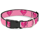 Plastic Clip Collar - Superman Shield Pink