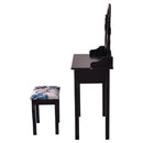 Wooden Vanity Makeup Set with Cushioned Stool and Oval Rotating Mirror