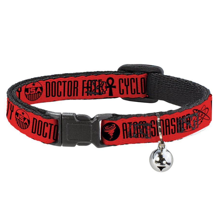 Cat Collar Breakaway with Bell - Black Adam JUSTICE SOCIETY Icons and Text Red Black