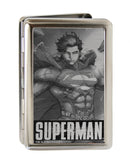 Business Card Holder - LARGE - New 52 SUPERMAN Annual Hovering Cover Pose Brushed Silver