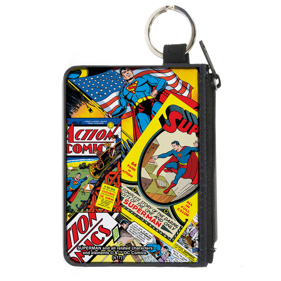 Canvas Zipper Wallet - MINI X-SMALL - Classic ACTION COMICS and SUPERMAN Comic Book Covers Stacked