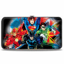 Hinged Wallet - Justice League 4-Superhero C U Group Pose Splatter Black Multi Color