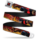 Nightwing Logo Full Color Black Red Seatbelt Belt - NIGHTWING Poses/Bats Welcome to Gotham Comic Book Cover Webbing