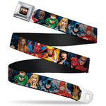 JLA-JUSTICE LEAGUE OF AMERICA Logo Full Color Black Gold Red Seatbelt Belt - Justice League New 52 14-Superheroes Group Pose Webbing