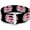 Cinch Waist Belt - Super Shield Hibiscus Design Black Pink