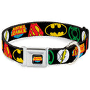 Justice League Shield Full Color Black Blue Red Yellow Seatbelt Buckle Collar - Justice League Superhero Logos CLOSE-UP Black