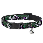 Cat Collar Breakaway - The Joker 4-Poses Joker Card HAHA Smile BANG! Grays Greens Purples