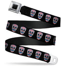 Wonder Woman Black Silver Seatbelt Belt - Wonder Woman Floral Skull Black/Multi Pastel Webbing