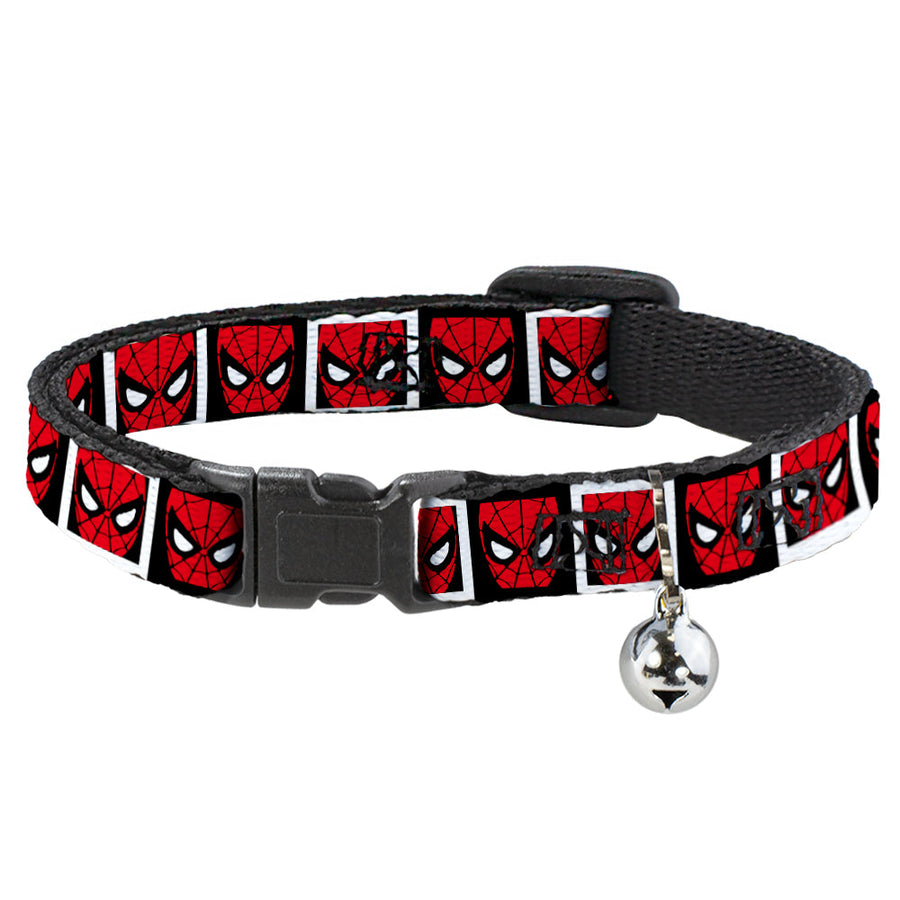 Cat Collar Breakaway - Spider-Man Face Black White Blocks