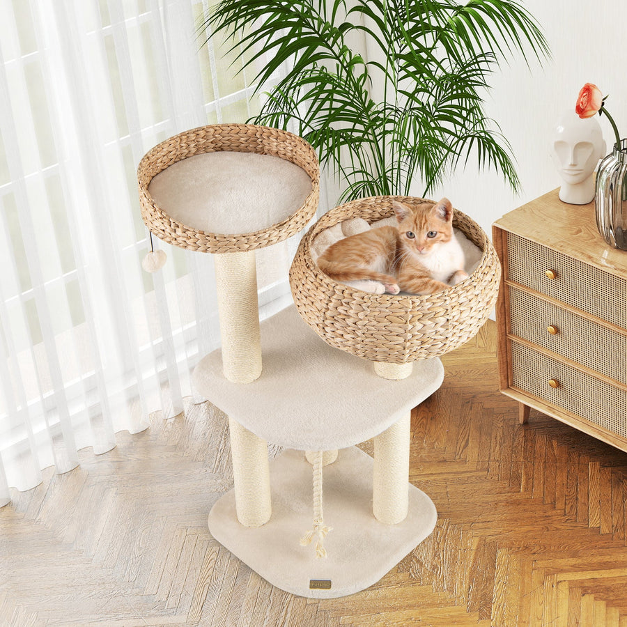 41 Inch Rattan Cat Tree with Napping Perch
