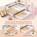 Twin Size Daybed Platform Bed Frame with Trundle and Bedside Shelves-White