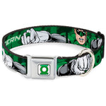 Green Lantern Logo CLOSE-UP White Green Seatbelt Buckle Collar - Green Lantern Green Glow w/Text