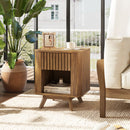 Mid-century Wood Nightstand with Drawer and Open Shelf-Walnut