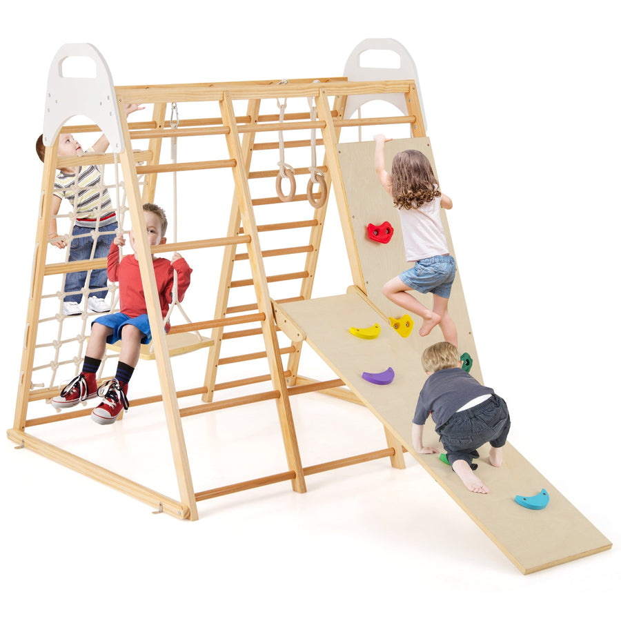 8-in-1 Wooden Jungle Gym Playset with Slide and Monkey Bars