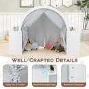 Wooden Kids Play Tent with Curtain Shades and 8 Cubbies-White