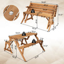2-in-1 Transforming Interchangeable Wooden Picnic Table Bench with Umbrella Hole-Dark Brown