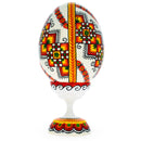 Embroidered Stripe Ukrainian Wooden Easter Egg Pysanka on a Stand 3.75 Inches