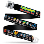 DC Round Logo Black/Silver Seatbelt Belt - DC Originals SUPER HEROES HAVE ISSUES TOO! Faces/Issues Black Webbing