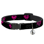 Cat Collar Breakaway - Superman Shield Black Hot Pink