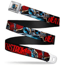 New 52 Deathstroke Face CLOSE-UP Full Color Red Seatbelt Belt - New 52 DEATHSTROKE Action Poses Black/Red Webbing