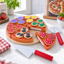 Set of 27 Wooden Pieces Make a Pizza with Toppings & Kitchen Tools