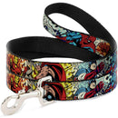 Dog Leash - 4-Superhero Action Poses/Comic Scenes White/Black/Full Color Splatter